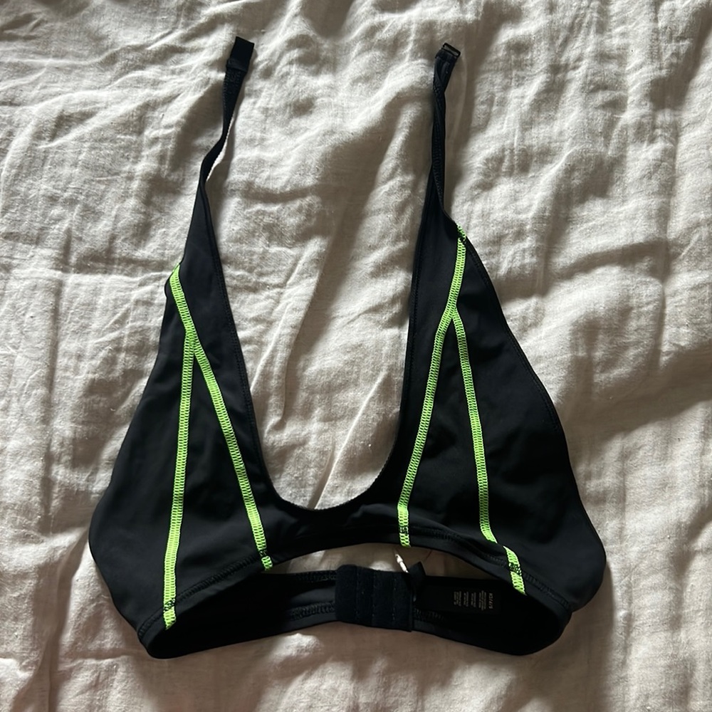 Skims black and neon contour mesh halter top